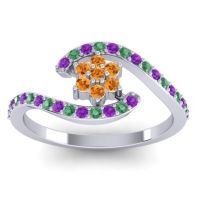 Citrine Fashion Ring In Palladium With Amethyst And Emerald – Plava Simple Ring