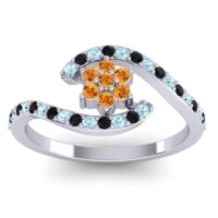 Citrine Fashion Ring In Palladium With Aquamarine And Black Onyx – Plava Simple Ring