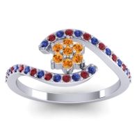 Citrine Fashion Ring In 18k White Gold With Blue Sapphire And Ruby – Plava Simple Ring