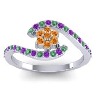 Citrine Fashion Ring In 18k White Gold With Emerald And Amethyst – Plava Simple Ring
