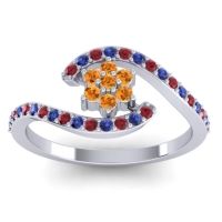 Citrine Fashion Ring In Palladium With Ruby And Blue Sapphire – Plava Simple Ring