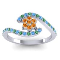 Citrine Fashion Ring In 18k White Gold With Swiss Blue Topaz And Emerald – Plava Simple Ring