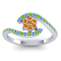 Citrine Fashion Ring In Palladium With Swiss Blue Topaz And Peridot – Plava Simple Ring