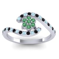 Emerald Fashion Ring In Palladium With Aquamarine And Black Onyx – Plava Simple Ring
