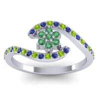Emerald Fashion Ring In 14k White Gold With Blue Sapphire And Peridot – Plava Simple Ring