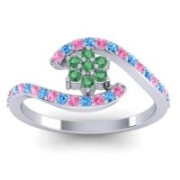 Emerald Fashion Ring In 14k White Gold With Pink Tourmaline And Swiss Blue Topaz – Plava Simple Ring