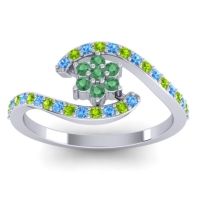 Emerald Fashion Ring In Platinum With Swiss Blue Topaz And Peridot – Plava Simple Ring
