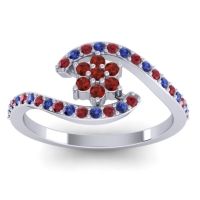 Garnet Fashion Ring In Palladium With Ruby And Blue Sapphire – Plava Simple Ring