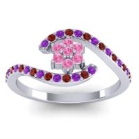 Pink Tourmaline Fashion Ring In Palladium With Amethyst And Garnet – Plava Simple Ring
