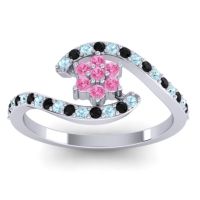 Pink Tourmaline Fashion Ring In 18k White Gold With Aquamarine And Black Onyx – Plava Simple Ring