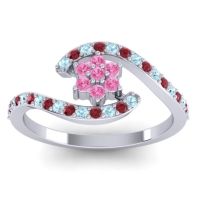 Pink Tourmaline Fashion Ring In Palladium With Aquamarine And Ruby – Plava Simple Ring