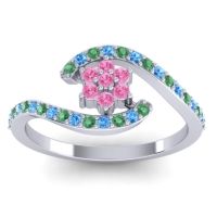 Pink Tourmaline Fashion Ring In Palladium With Emerald And Swiss Blue Topaz – Plava Simple Ring