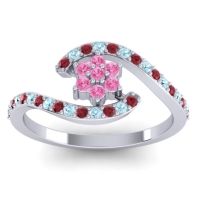 Pink Tourmaline Fashion Ring In Platinum With Ruby And Aquamarine – Plava Simple Ring