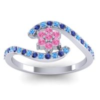 Pink Tourmaline Fashion Ring In Platinum With Swiss Blue Topaz And Blue Sapphire – Plava Simple Ring