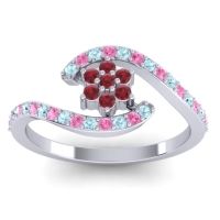Ruby Fashion Ring In Palladium With Aquamarine And Pink Tourmaline – Plava Simple Ring