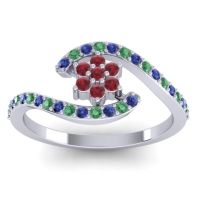 Ruby Fashion Ring In Platinum With Blue Sapphire And Emerald – Plava Simple Ring