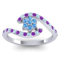 Swiss Blue Topaz Fashion Ring In Palladium With Amethyst And Aquamarine – Plava Simple Ring