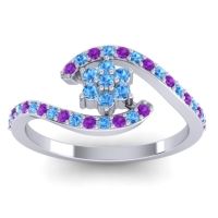 Swiss Blue Topaz Fashion Ring In Platinum With Amethyst – Plava Simple Ring