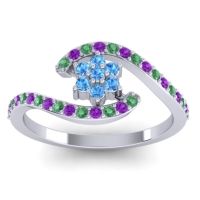 Swiss Blue Topaz Fashion Ring In 18k White Gold With Emerald And Amethyst – Plava Simple Ring