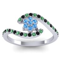 Swiss Blue Topaz Fashion Ring In 18k White Gold With Emerald And Black Onyx – Plava Simple Ring