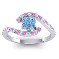 Swiss Blue Topaz Fashion Ring In Palladium With Pink Tourmaline And Aquamarine – Plava Simple Ring