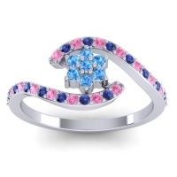 Swiss Blue Topaz Fashion Ring In Platinum With Pink Tourmaline And Blue Sapphire – Plava Simple Ring