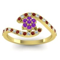 Amethyst Fashion Ring In 18k Yellow Gold With Garnet And Lab Diamond – Plava Simple Ring