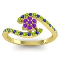 Amethyst Fashion Ring In 18k Yellow Gold With Peridot And Blue Sapphire – Plava Simple Ring