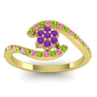 Amethyst Fashion Ring In 18k Yellow Gold With Peridot And Pink Tourmaline – Plava Simple Ring