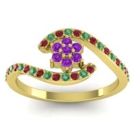 Amethyst Fashion Ring In 18k Yellow Gold With Ruby And Emerald – Plava Simple Ring