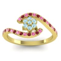 Aquamarine Fashion Ring In 18k Yellow Gold With Pink Tourmaline And Ruby – Plava Simple Ring
