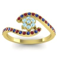Aquamarine Fashion Ring In 18k Yellow Gold With Ruby And Blue Sapphire – Plava Simple Ring