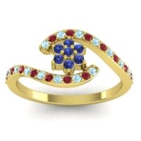 Blue Sapphire Fashion Ring In 14k Yellow Gold With Aquamarine And Ruby – Plava Simple Ring
