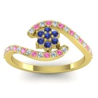 Blue Sapphire Fashion Ring In 18k Yellow Gold With Lab Diamond And Pink Tourmaline – Plava Simple Ring
