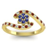 Blue Sapphire Fashion Ring In 14k Yellow Gold With Garnet And Diamond – Plava Simple Ring