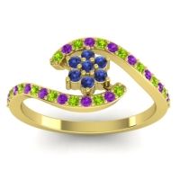 Blue Sapphire Fashion Ring In 18k Yellow Gold With Peridot And Amethyst – Plava Simple Ring