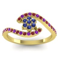 Blue Sapphire Fashion Ring In 18k Yellow Gold With Ruby And Amethyst – Plava Simple Ring