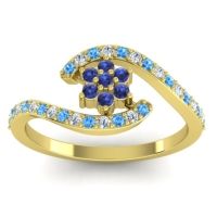 Blue Sapphire Fashion Ring In 14k Yellow Gold With Swiss Blue Topaz And Diamond – Plava Simple Ring