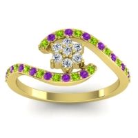 Diamond Fashion Ring In 18k Yellow Gold With Peridot And Amethyst – Plava Simple Ring