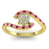 Diamond Fashion Ring In 14k Yellow Gold With Pink Tourmaline And Ruby – Plava Simple Ring