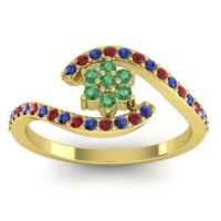 Emerald Fashion Ring In 18k Yellow Gold With Blue Sapphire And Ruby – Plava Simple Ring