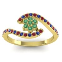 Emerald Fashion Ring In 18k Yellow Gold With Ruby And Blue Sapphire – Plava Simple Ring