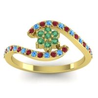 Emerald Fashion Ring In 14k Yellow Gold With Ruby And Swiss Blue Topaz – Plava Simple Ring
