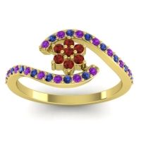 Garnet Fashion Ring In 18k Yellow Gold With Amethyst And Blue Sapphire – Plava Simple Ring