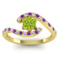 Peridot Fashion Ring In 14k Yellow Gold With Diamond And Amethyst – Plava Simple Ring