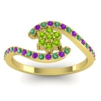 Peridot Fashion Ring In 18k Yellow Gold With Emerald And Amethyst – Plava Simple Ring