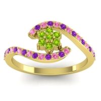 Peridot Fashion Ring In 18k Yellow Gold With Pink Tourmaline And Amethyst – Plava Simple Ring