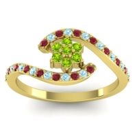 Peridot Fashion Ring In 18k Yellow Gold With Ruby And Aquamarine – Plava Simple Ring
