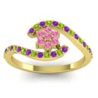 Pink Tourmaline Fashion Ring In 18k Yellow Gold With Amethyst And Peridot – Plava Simple Ring