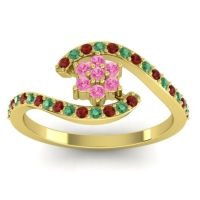 Pink Tourmaline Fashion Ring In 18k Yellow Gold With Garnet And Emerald – Plava Simple Ring